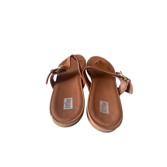 FitFlop Gracie Leather Toe-Post Sandals in Tan Size 11 - Picture 4 of 7